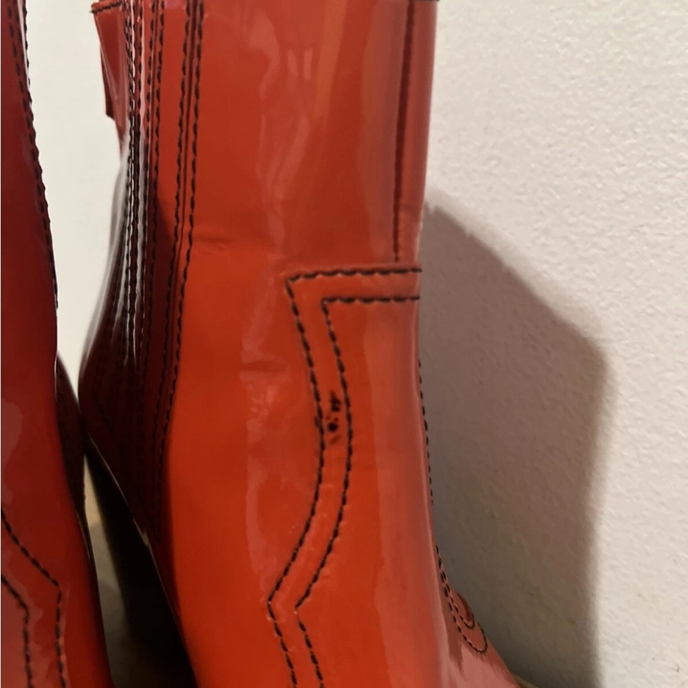 GANNI Callie Western Chelsea Boots Red Patent Leather Sz 38 US 7 7.5 G118 - Picture 5 of 16